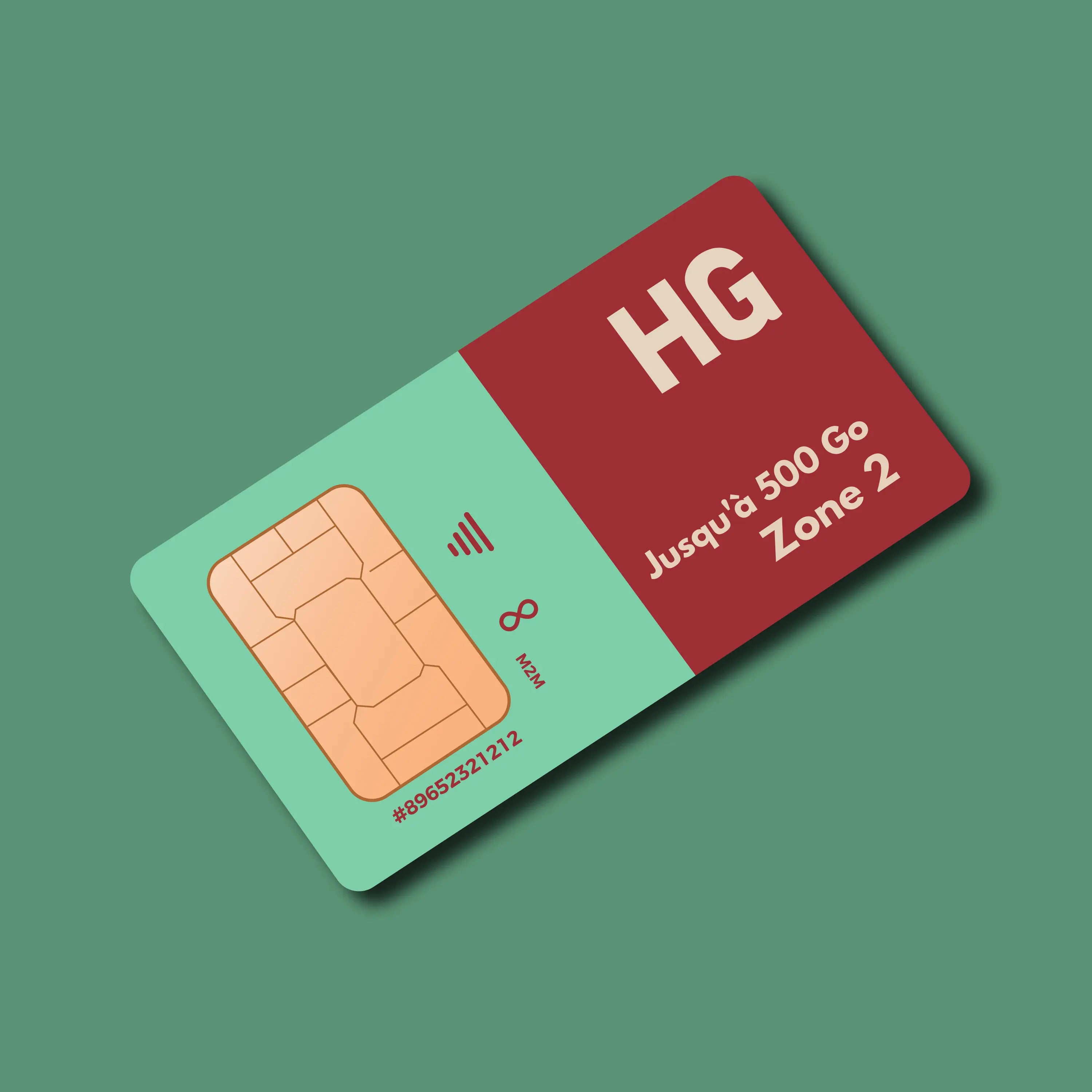Carte SIM HIVEGLOBA rouge et verte 500 Go forfait L Zone 2 GROUPE INVICTUS M2M MONDIAL.