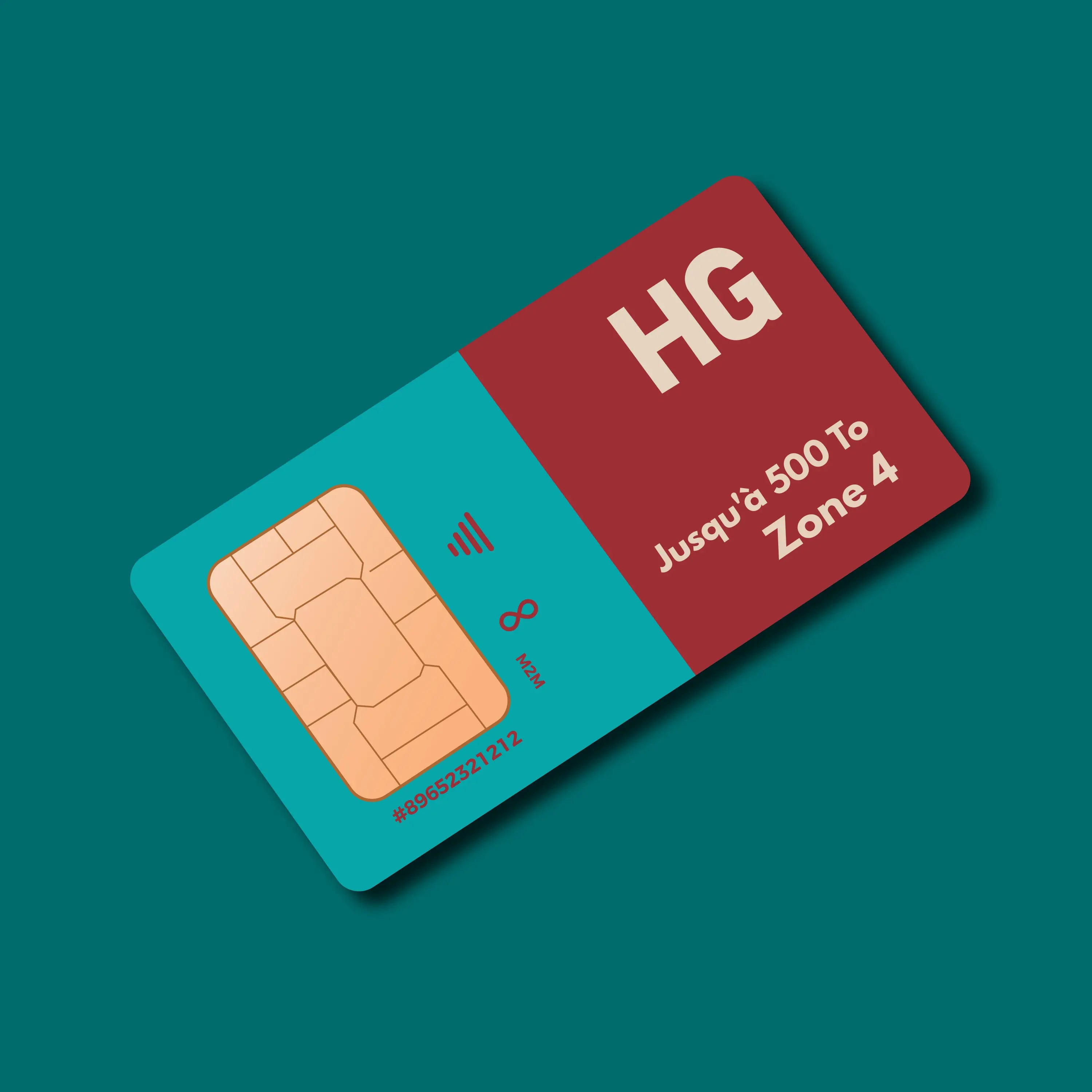 Carte SIM HIVEGLOBA HG bleu et rouge, abonnement M2M jusqu'à 500 To Zone 4, GROUPE INVICTUS.