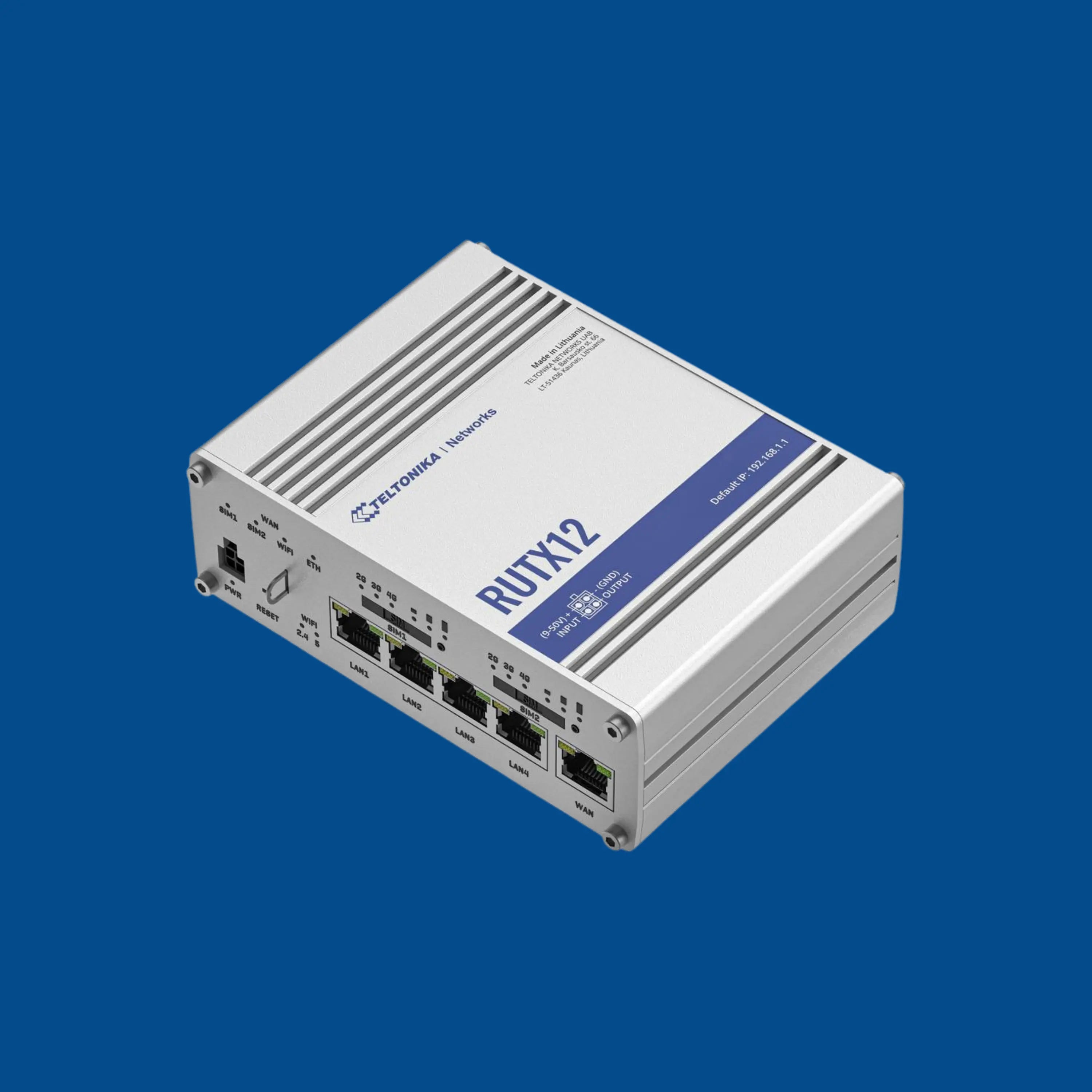 Routeur industriel HIVEGLOBA RUTX12 blanc avec ports Ethernet marqué HG GROUPE INVICTUS M2M MONDIAL.
