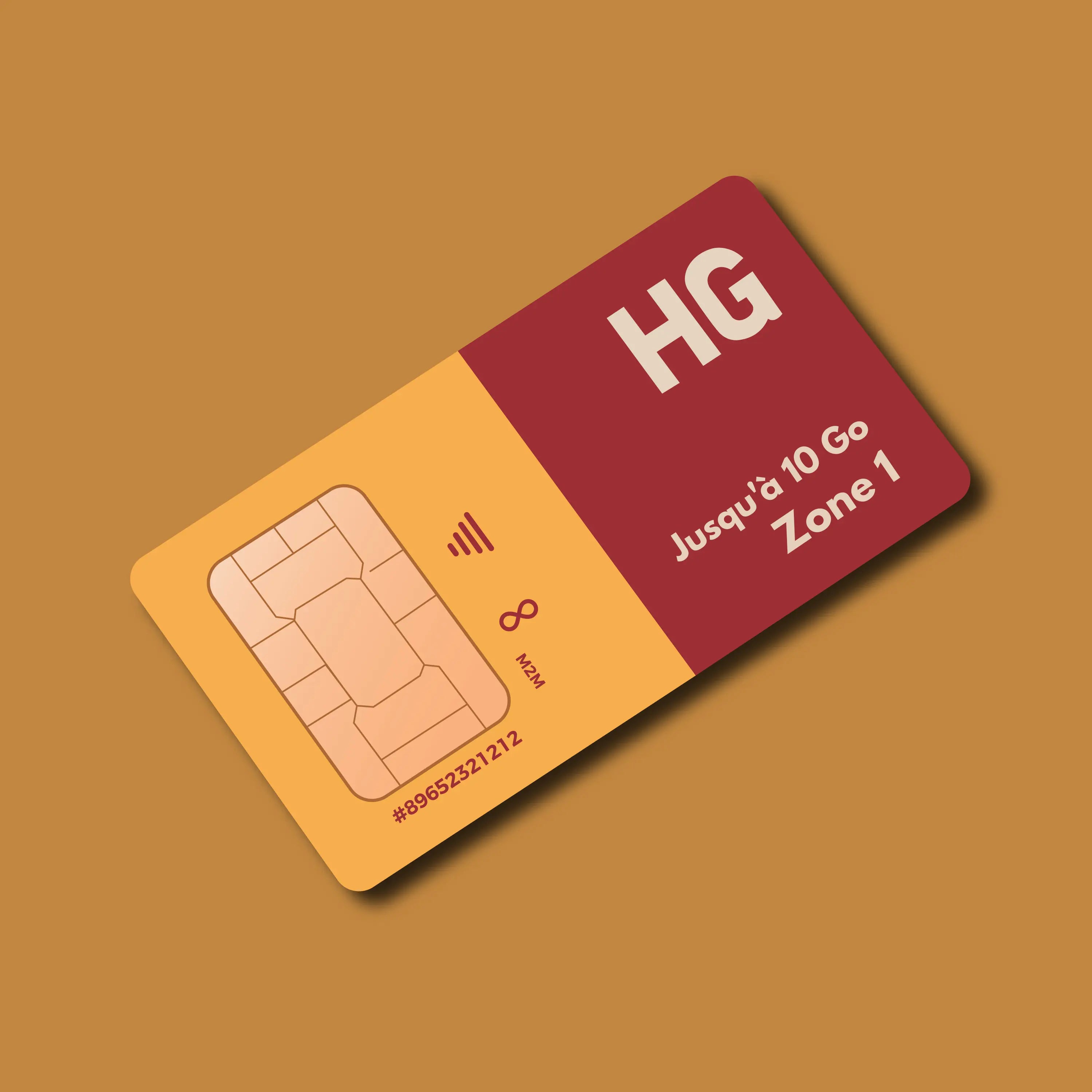Carte SIM HIVEGLOBA HG rouge et orange Zone 1 avec puce M2M GROUPE INVICTUS MONDIAL.